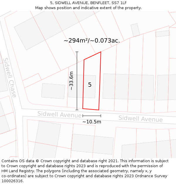 5, SIDWELL AVENUE, BENFLEET, SS7 1LF: Plot and title map