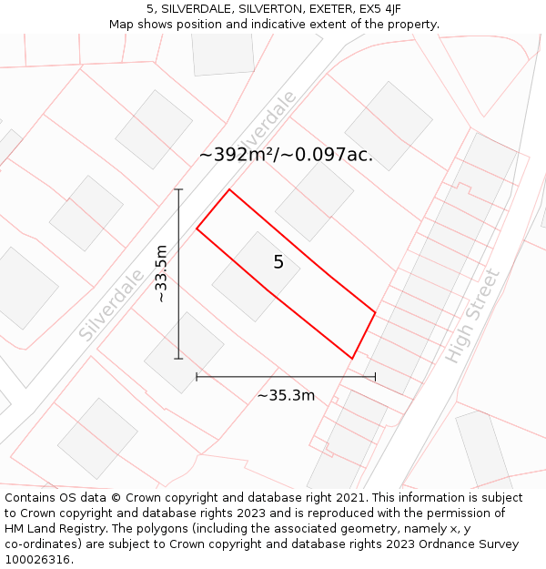 5, SILVERDALE, SILVERTON, EXETER, EX5 4JF: Plot and title map