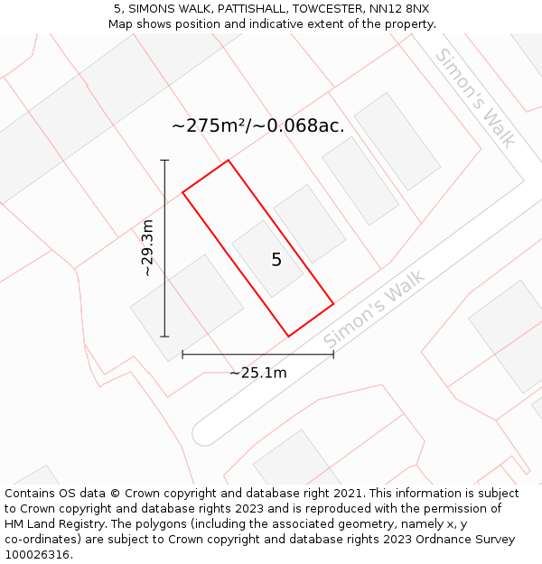 5, SIMONS WALK, PATTISHALL, TOWCESTER, NN12 8NX: Plot and title map