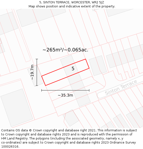 5, SINTON TERRACE, WORCESTER, WR2 5JZ: Plot and title map