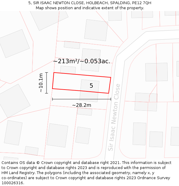 5, SIR ISAAC NEWTON CLOSE, HOLBEACH, SPALDING, PE12 7QH: Plot and title map