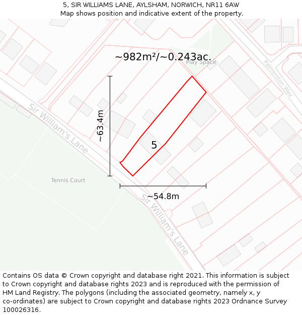 5, SIR WILLIAMS LANE, AYLSHAM, NORWICH, NR11 6AW: Plot and title map