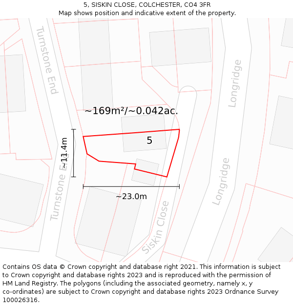 5, SISKIN CLOSE, COLCHESTER, CO4 3FR: Plot and title map