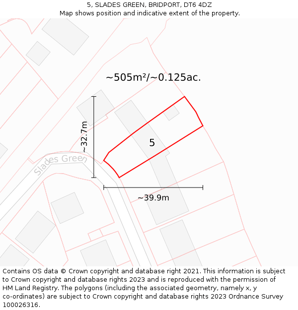 5, SLADES GREEN, BRIDPORT, DT6 4DZ: Plot and title map