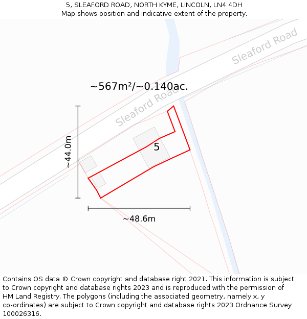 5, SLEAFORD ROAD, NORTH KYME, LINCOLN, LN4 4DH: Plot and title map