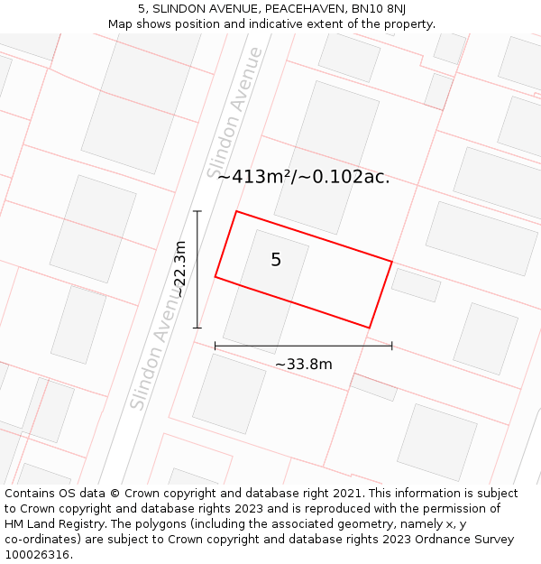 5, SLINDON AVENUE, PEACEHAVEN, BN10 8NJ: Plot and title map