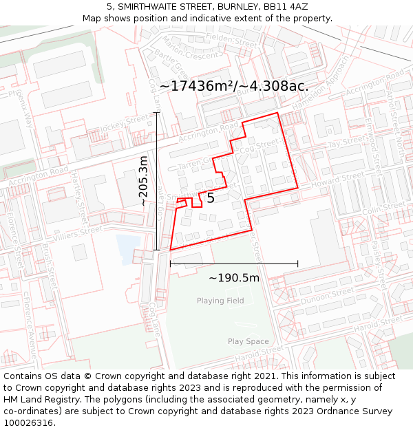 5, SMIRTHWAITE STREET, BURNLEY, BB11 4AZ: Plot and title map