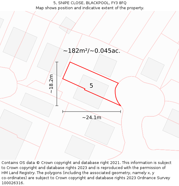 5, SNIPE CLOSE, BLACKPOOL, FY3 8FQ: Plot and title map