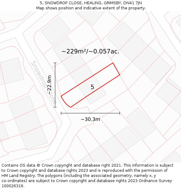 5, SNOWDROP CLOSE, HEALING, GRIMSBY, DN41 7JN: Plot and title map