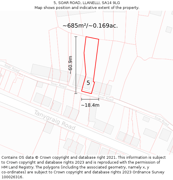 5, SOAR ROAD, LLANELLI, SA14 9LG: Plot and title map