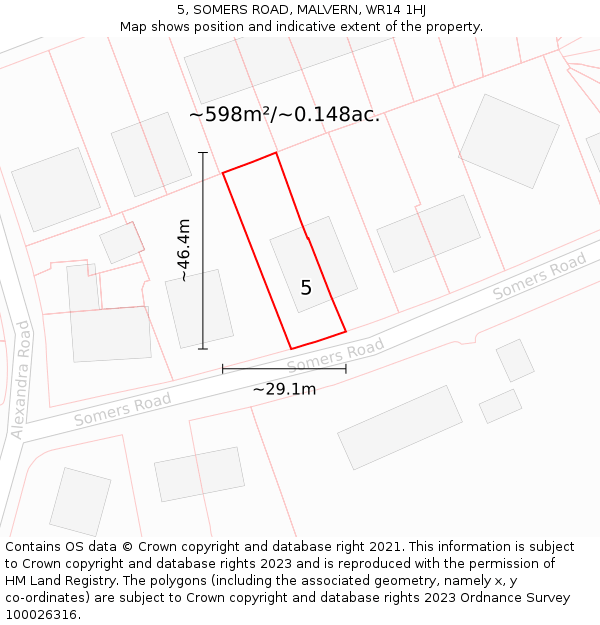 5, SOMERS ROAD, MALVERN, WR14 1HJ: Plot and title map