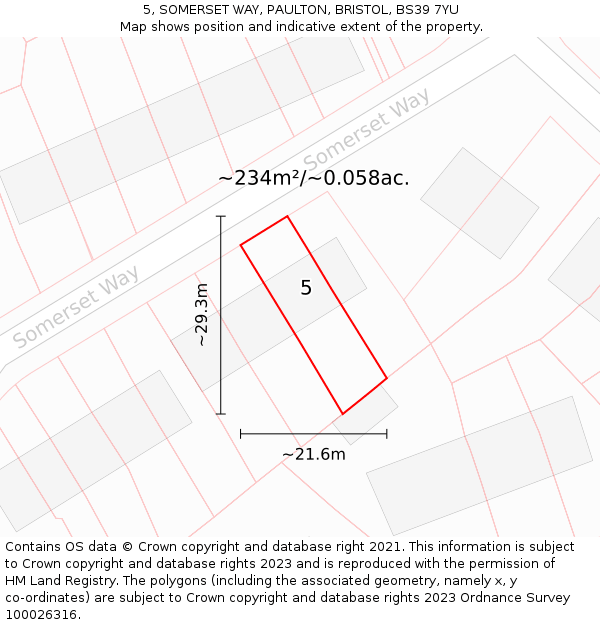 5, SOMERSET WAY, PAULTON, BRISTOL, BS39 7YU: Plot and title map