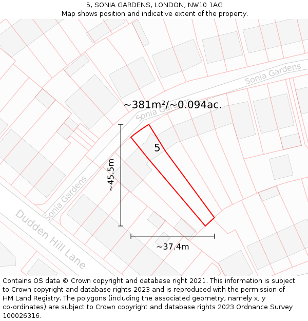 5, SONIA GARDENS, LONDON, NW10 1AG: Plot and title map