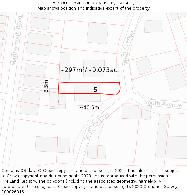 5, SOUTH AVENUE, COVENTRY, CV2 4DQ: Plot and title map