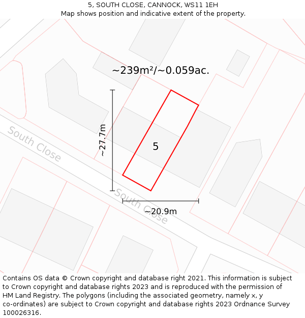 5, SOUTH CLOSE, CANNOCK, WS11 1EH: Plot and title map