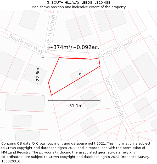 5, SOUTH HILL WAY, LEEDS, LS10 4SE: Plot and title map