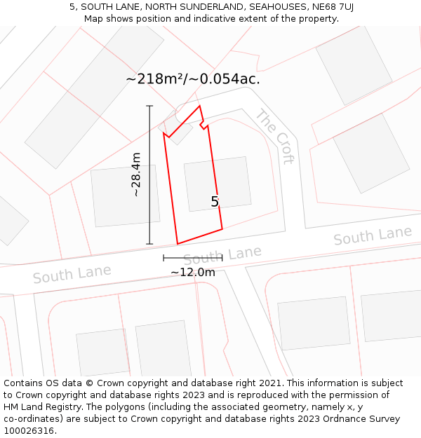 5, SOUTH LANE, NORTH SUNDERLAND, SEAHOUSES, NE68 7UJ: Plot and title map