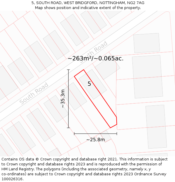 5, SOUTH ROAD, WEST BRIDGFORD, NOTTINGHAM, NG2 7AG: Plot and title map