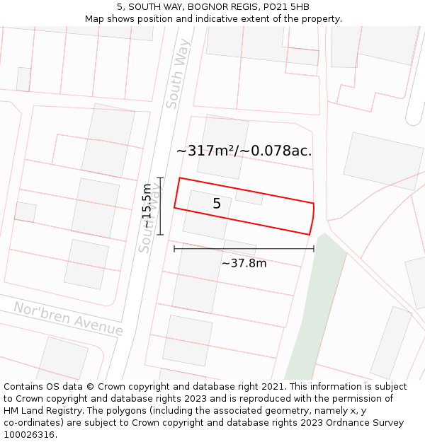 5, SOUTH WAY, BOGNOR REGIS, PO21 5HB: Plot and title map