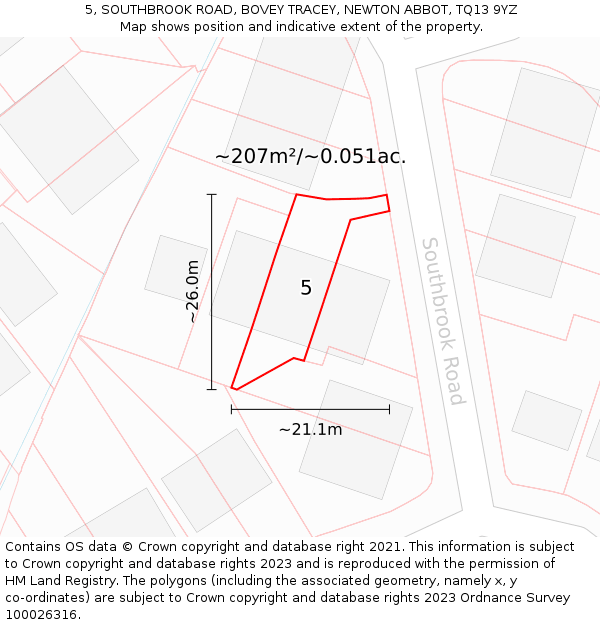 5, SOUTHBROOK ROAD, BOVEY TRACEY, NEWTON ABBOT, TQ13 9YZ: Plot and title map