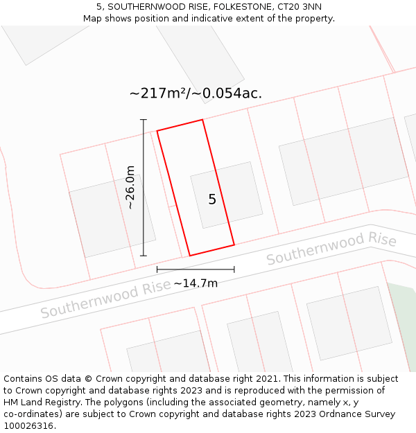 5, SOUTHERNWOOD RISE, FOLKESTONE, CT20 3NN: Plot and title map