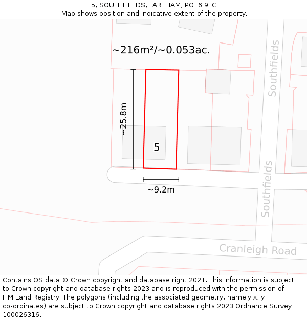 5, SOUTHFIELDS, FAREHAM, PO16 9FG: Plot and title map