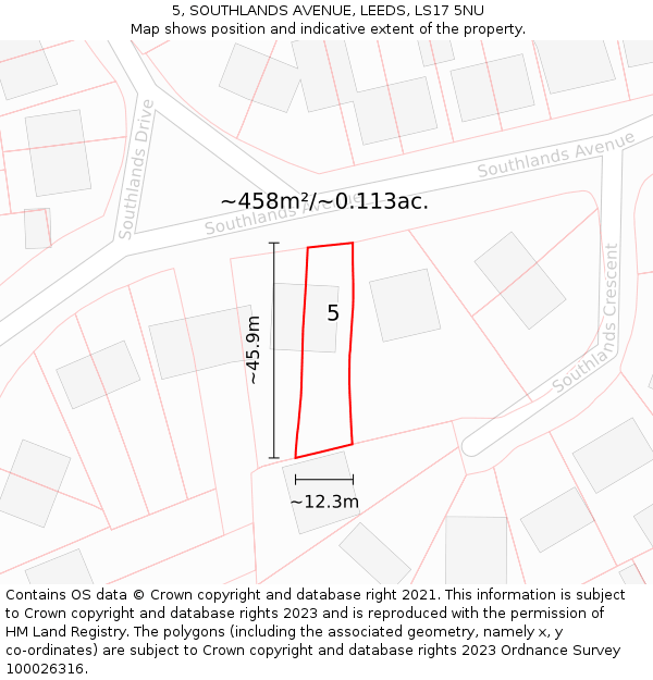 5, SOUTHLANDS AVENUE, LEEDS, LS17 5NU: Plot and title map