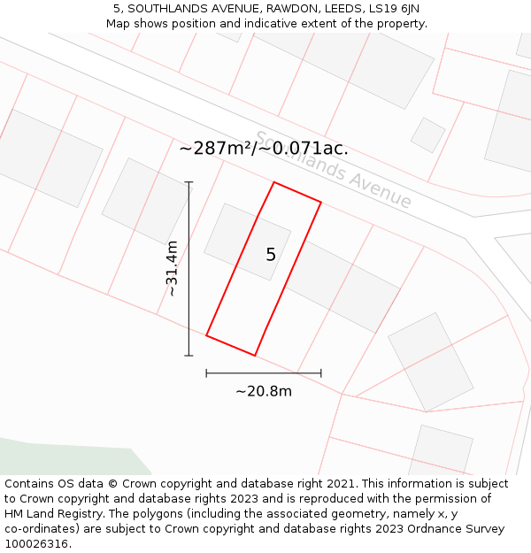 5, SOUTHLANDS AVENUE, RAWDON, LEEDS, LS19 6JN: Plot and title map