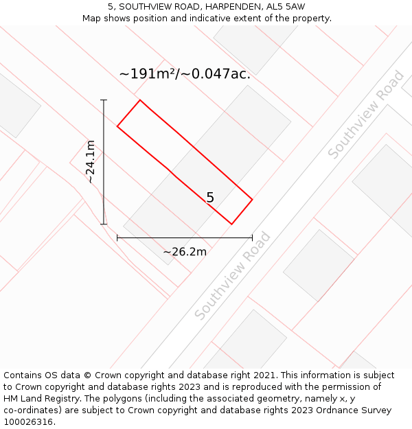 5, SOUTHVIEW ROAD, HARPENDEN, AL5 5AW: Plot and title map