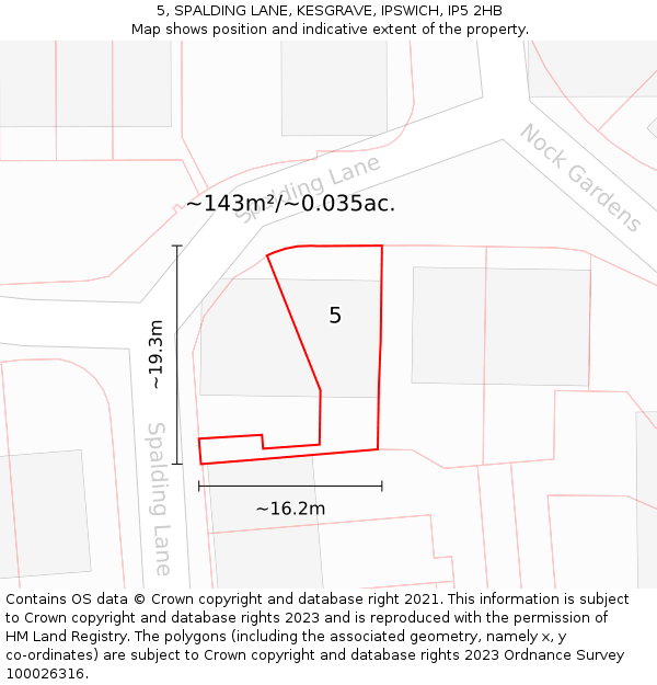 5, SPALDING LANE, KESGRAVE, IPSWICH, IP5 2HB: Plot and title map