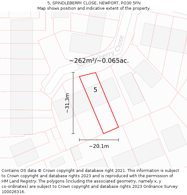 5, SPINDLEBERRY CLOSE, NEWPORT, PO30 5FN: Plot and title map