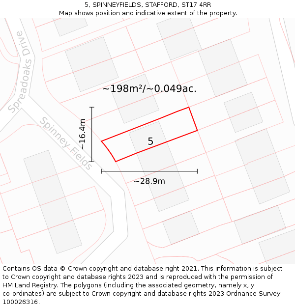 5, SPINNEYFIELDS, STAFFORD, ST17 4RR: Plot and title map