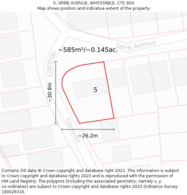 5, SPIRE AVENUE, WHITSTABLE, CT5 3DS: Plot and title map