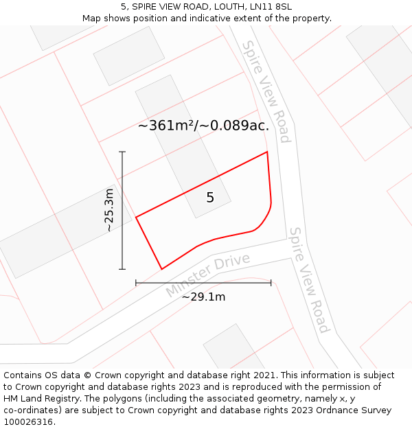 5, SPIRE VIEW ROAD, LOUTH, LN11 8SL: Plot and title map