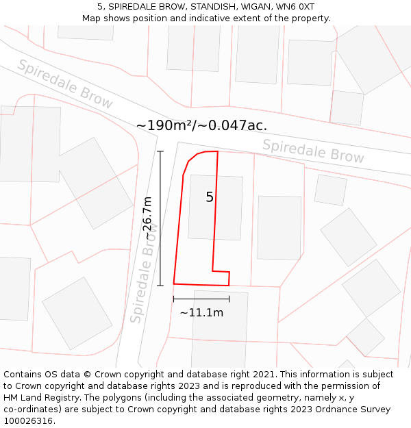 5, SPIREDALE BROW, STANDISH, WIGAN, WN6 0XT: Plot and title map