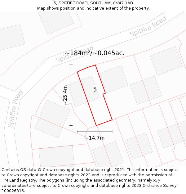 5, SPITFIRE ROAD, SOUTHAM, CV47 1AB: Plot and title map