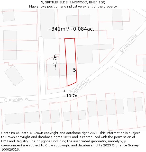 5, SPITTLEFIELDS, RINGWOOD, BH24 1QQ: Plot and title map