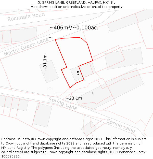 5, SPRING LANE, GREETLAND, HALIFAX, HX4 8JL: Plot and title map