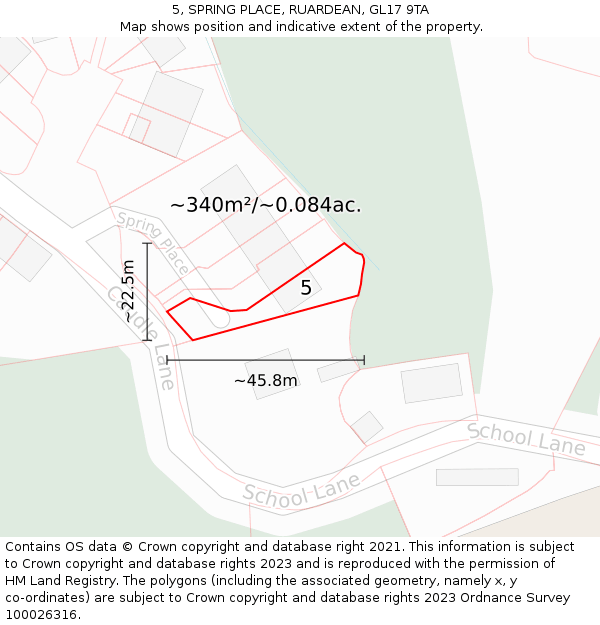 5, SPRING PLACE, RUARDEAN, GL17 9TA: Plot and title map