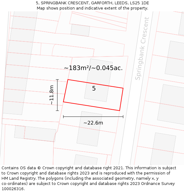 5, SPRINGBANK CRESCENT, GARFORTH, LEEDS, LS25 1DE: Plot and title map