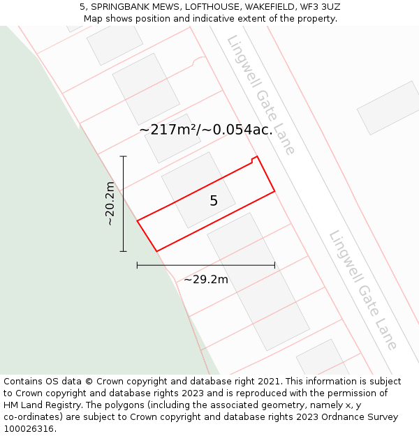 5, SPRINGBANK MEWS, LOFTHOUSE, WAKEFIELD, WF3 3UZ: Plot and title map