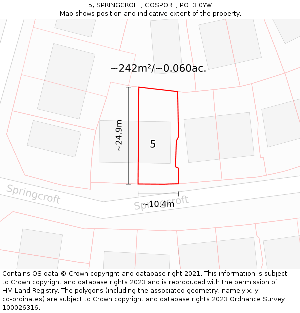 5, SPRINGCROFT, GOSPORT, PO13 0YW: Plot and title map