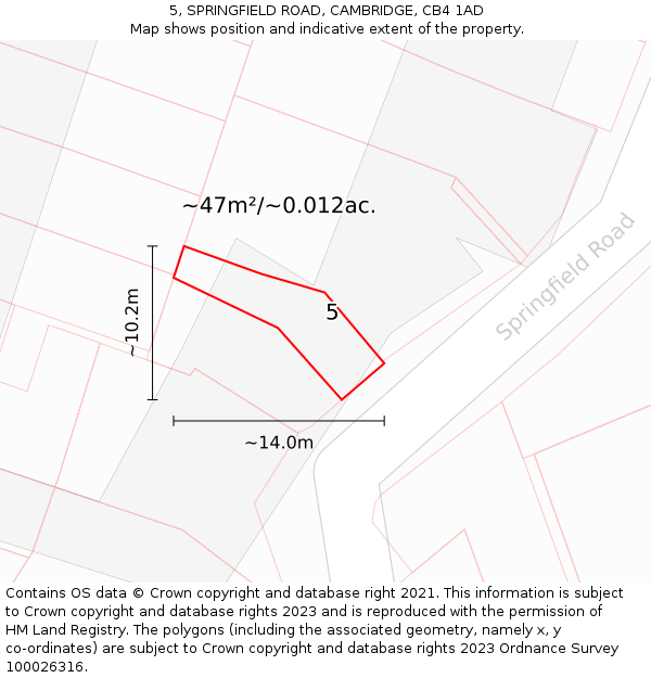 5, SPRINGFIELD ROAD, CAMBRIDGE, CB4 1AD: Plot and title map