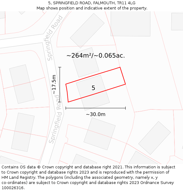 5, SPRINGFIELD ROAD, FALMOUTH, TR11 4LG: Plot and title map