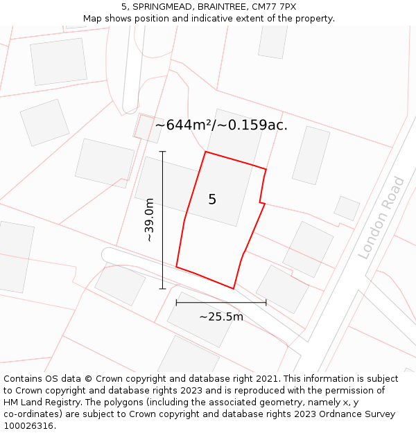 5, SPRINGMEAD, BRAINTREE, CM77 7PX: Plot and title map