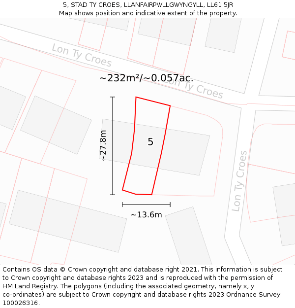 5, STAD TY CROES, LLANFAIRPWLLGWYNGYLL, LL61 5JR: Plot and title map