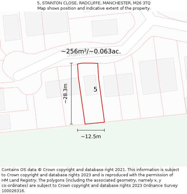 5, STAINTON CLOSE, RADCLIFFE, MANCHESTER, M26 3TQ: Plot and title map