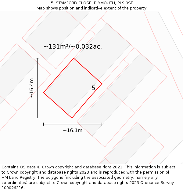 5, STAMFORD CLOSE, PLYMOUTH, PL9 9SF: Plot and title map