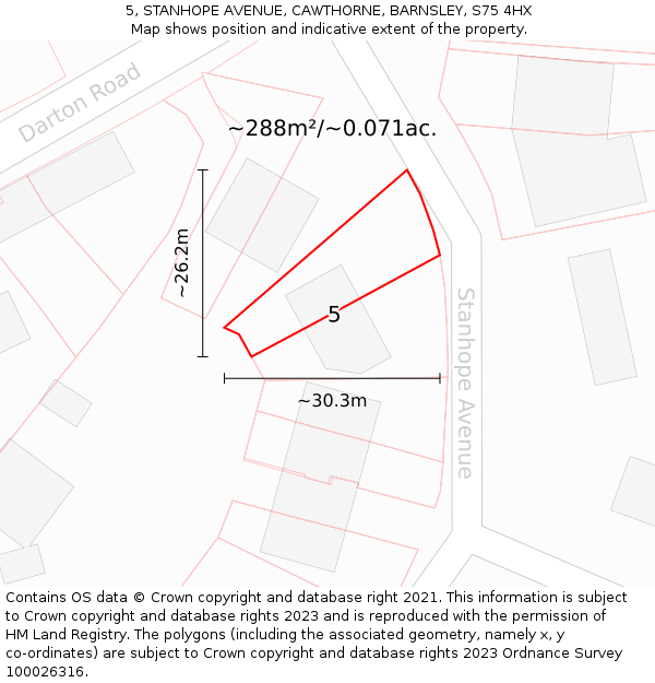 5, STANHOPE AVENUE, CAWTHORNE, BARNSLEY, S75 4HX: Plot and title map