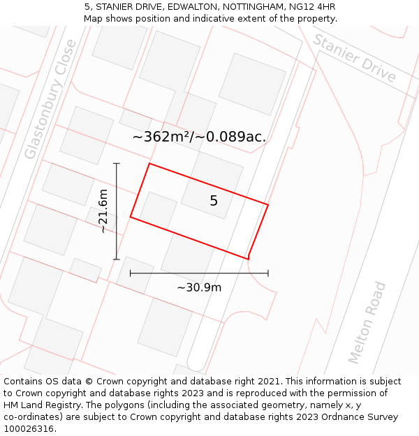 5, STANIER DRIVE, EDWALTON, NOTTINGHAM, NG12 4HR: Plot and title map